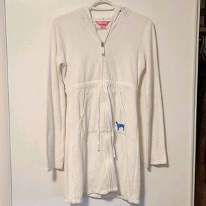 Victoria's Secret Pink White Terry Zip Up Robe